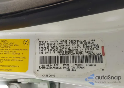 2000 Lexus Gs 300 z USA, uszkodzony, nr VIN JT8BD68S2Y0093328